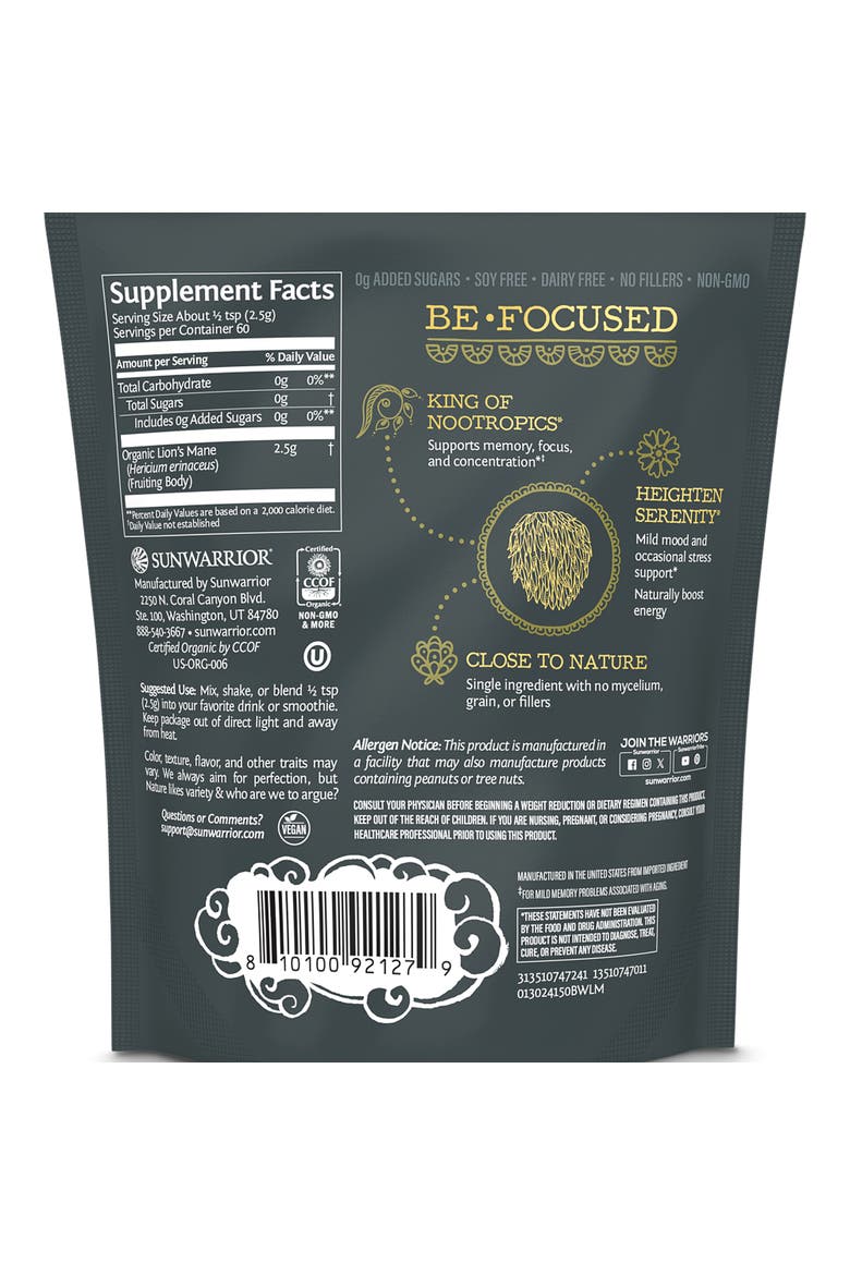 Organic Be Well Lion's Mane Mushroom Powder, 150gm, Alternate, color, No Color