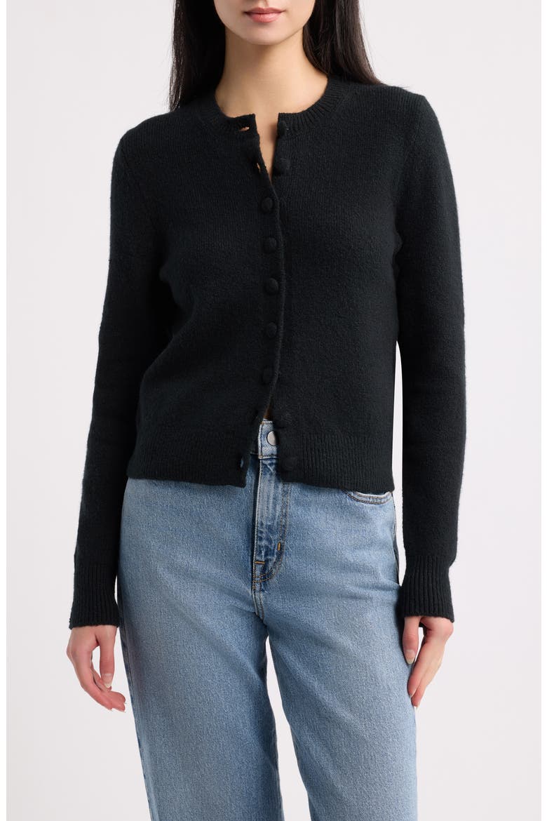 Shrunken Cotton Blend Cardigan, Main, color, TRUE BLACK