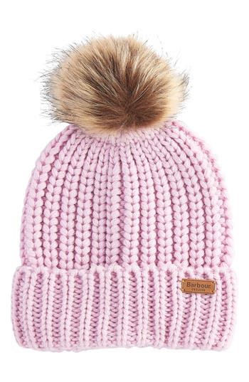 Barbour Saltburn Chunky Knit Beanie In Pink