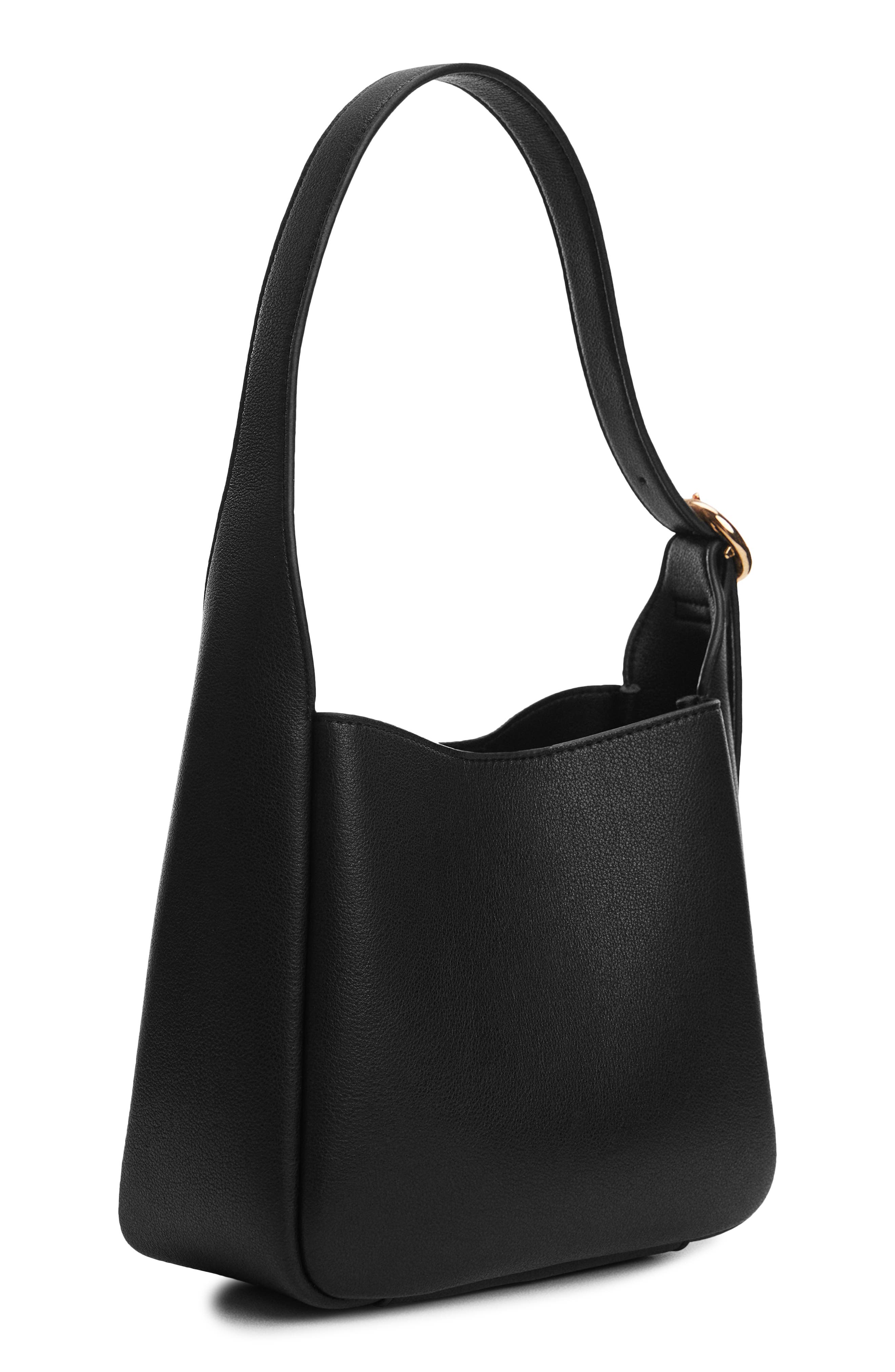 MANGO Statement Buckle Faux Leather Hobo Bag, Alternate, color, 