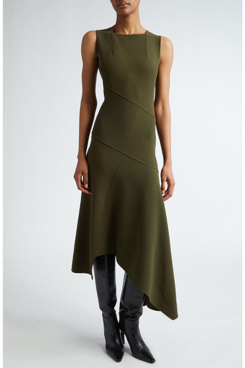 Fitted Sleeveless Asymmetric Wool Knit Midi Dress, Main, color, SPRUCE