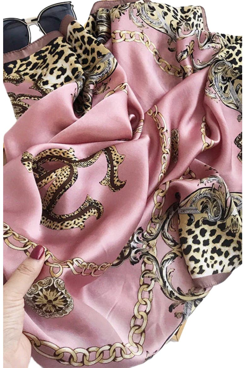 Pure Mulberry Silk Printed Square Shawl Scarf, Alternate, color, Leopard
