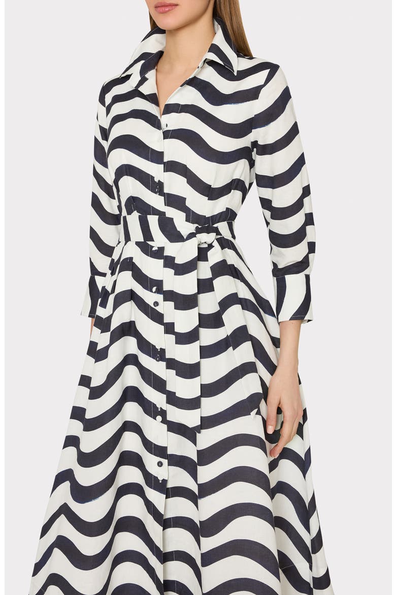 Lexi Stripe Tie Waist Long Sleeve Midi Shirtdress, Alternate, color, NAVY/ WHITE
