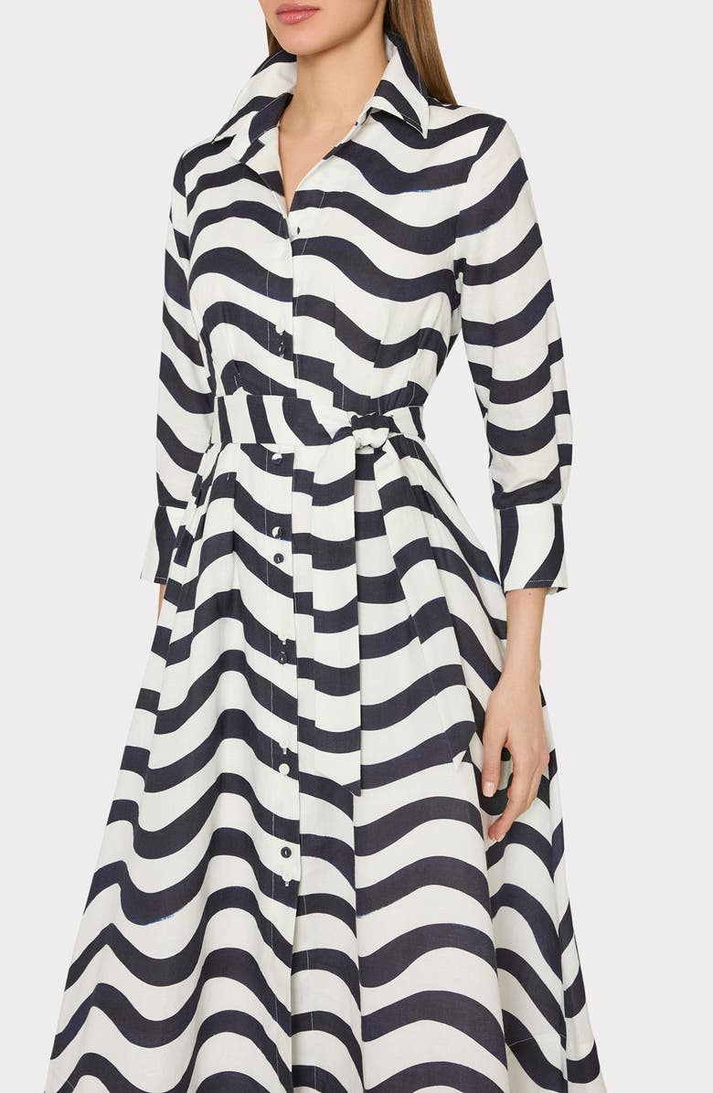 Milly Lexi Stripe Tie Waist Long Sleeve Midi Shirtdress, Alternate, color, Navy/ White