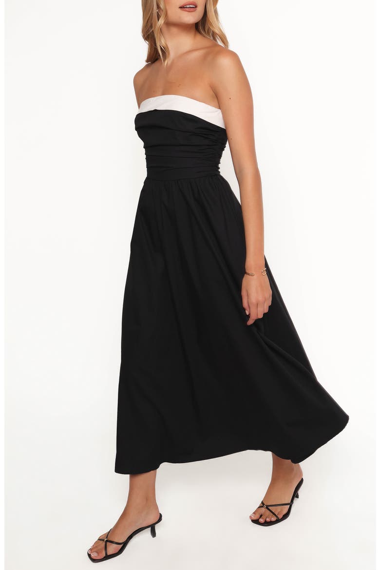 Marias Strapless Cotton Midi Dress, Alternate, color, BLACK