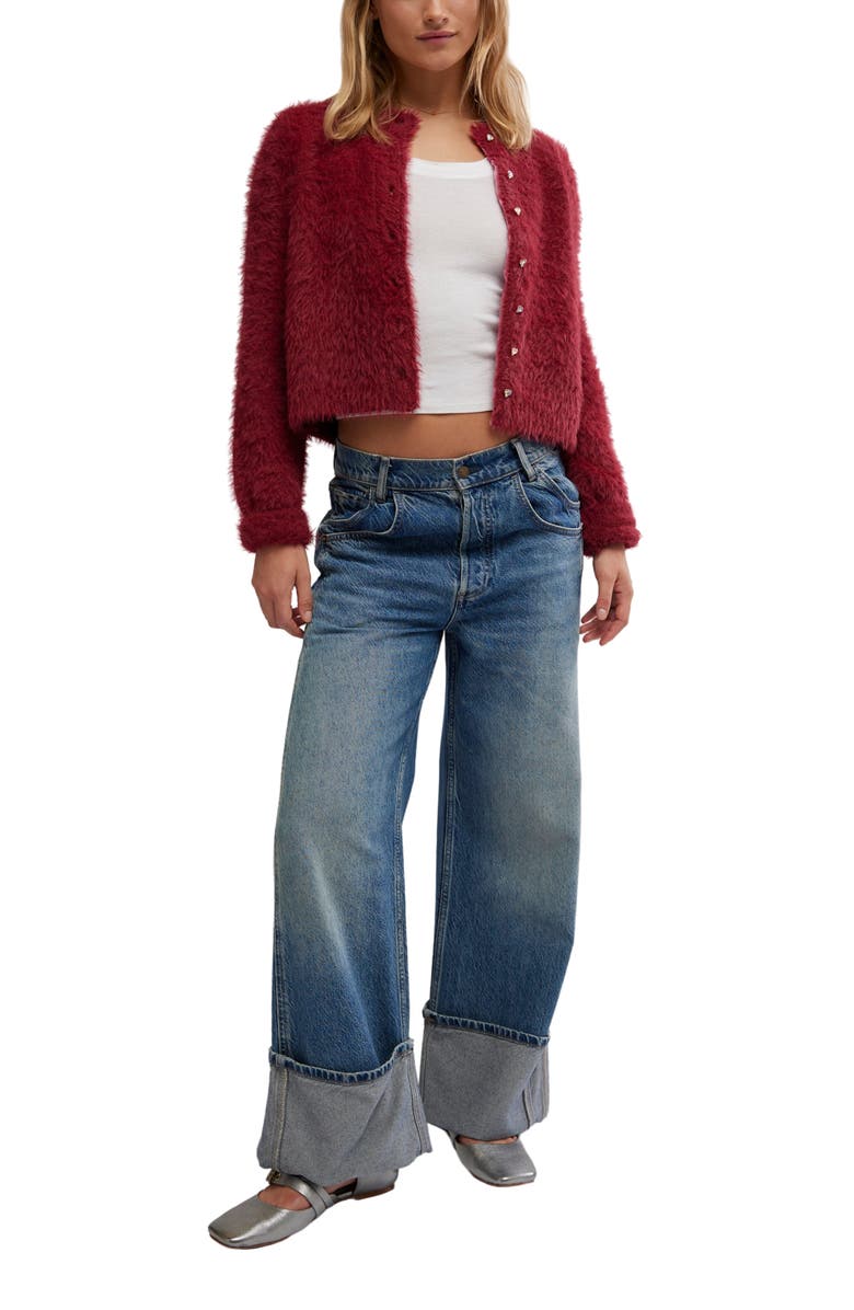 Free People Celeste Open Stitch Cardigan, Alternate, color, Aged Red