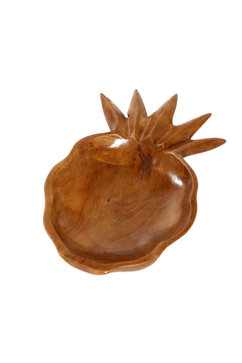 Brown Teakwood Handmade Pineapple Fruit Decorative Bowl - Set of 3, Alternate, color, BROWN