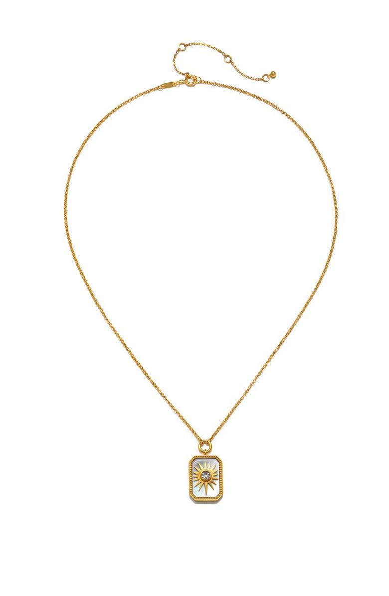 Satya Jewelry Returning Light Mother of Pearl Sun Necklace, Alternate, color, Gold