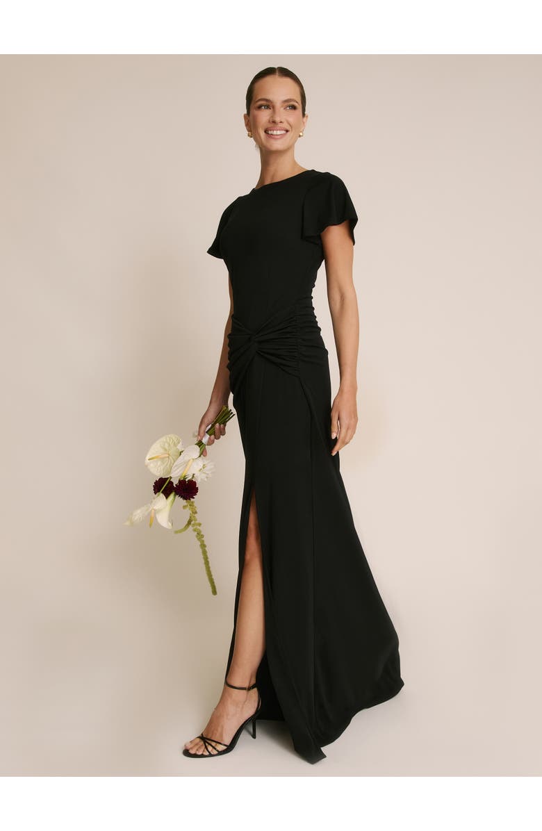 Six Stories Knot Panel Flutter Sleeve Maxi Dress, Alternate, color, Black