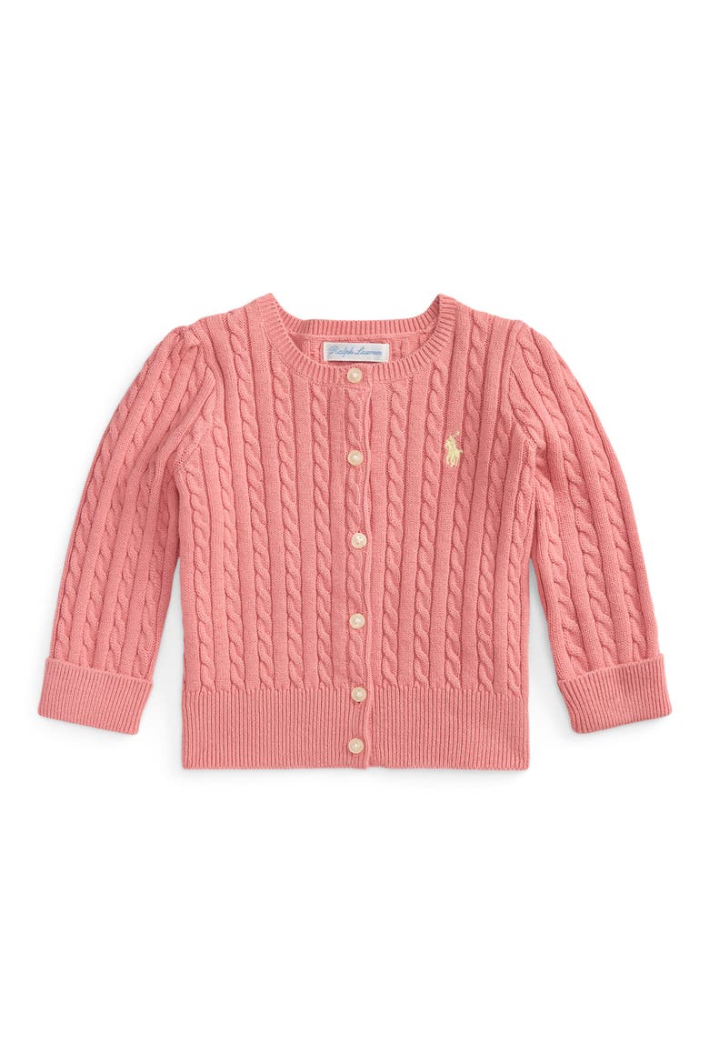 Mini Cotton Cable Cardigan, Main, color, DESERT ROSE