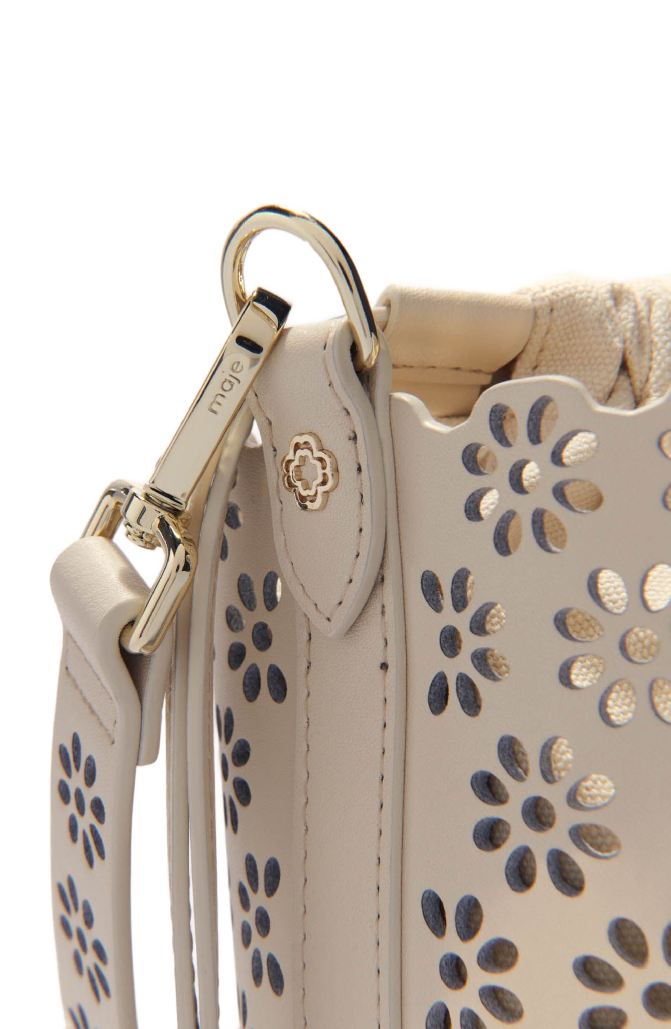 maje Perforated leather bucket bag, Main, color, 