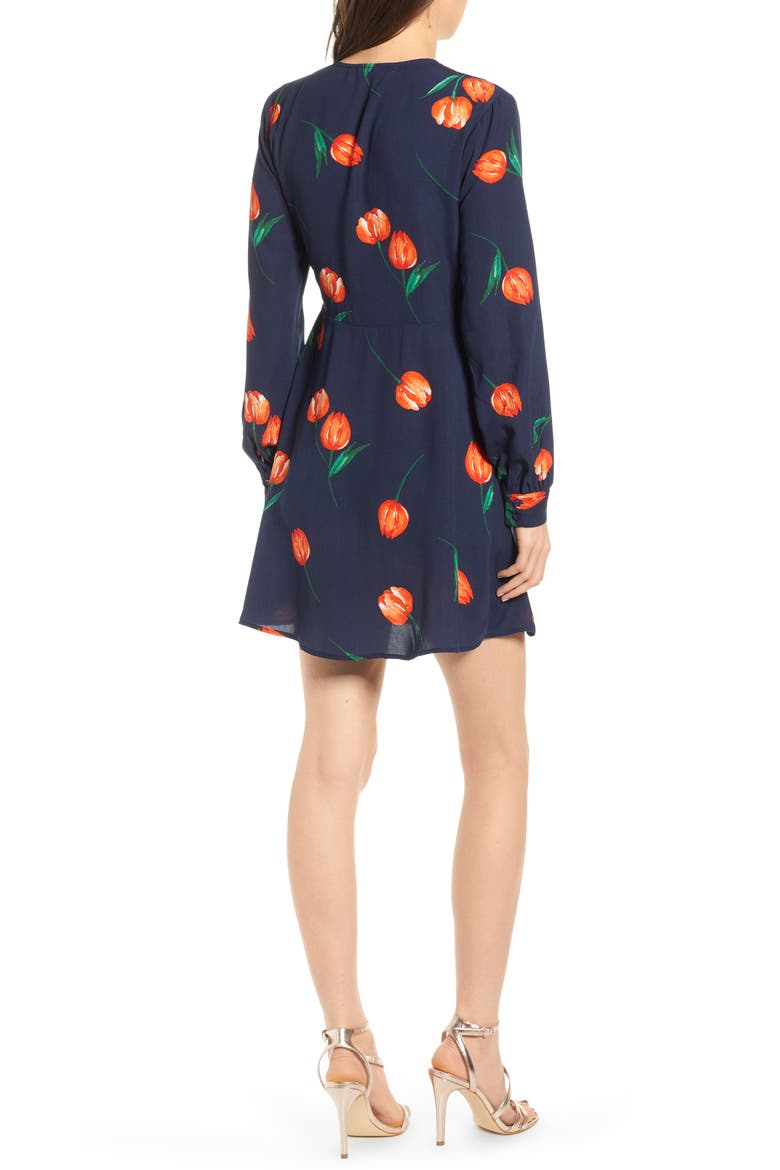 Floral Wrap Mini Dress, Alternate, color, NAVY TULIP