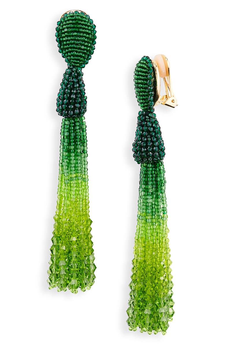 Oscar de la Renta Dégradé Beaded Tassel Clip-On Earrings, Main, color,