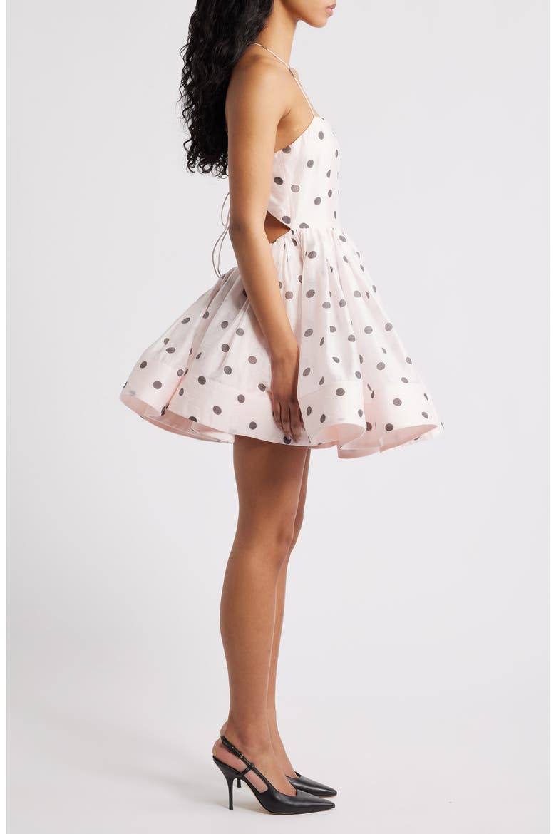 Nancy Cutout Flared Minidress, Alternate, color, BLUSH POLKA DOTS