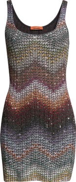 Missoni Zigzag Metallic Sequin Caperdoni Knit Minidress