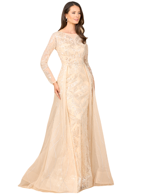 Long Sleeve Gown with Overskirt & High Neck