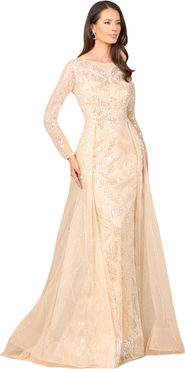 LARA New York Long Sleeve Gown with Overskirt & High Neck