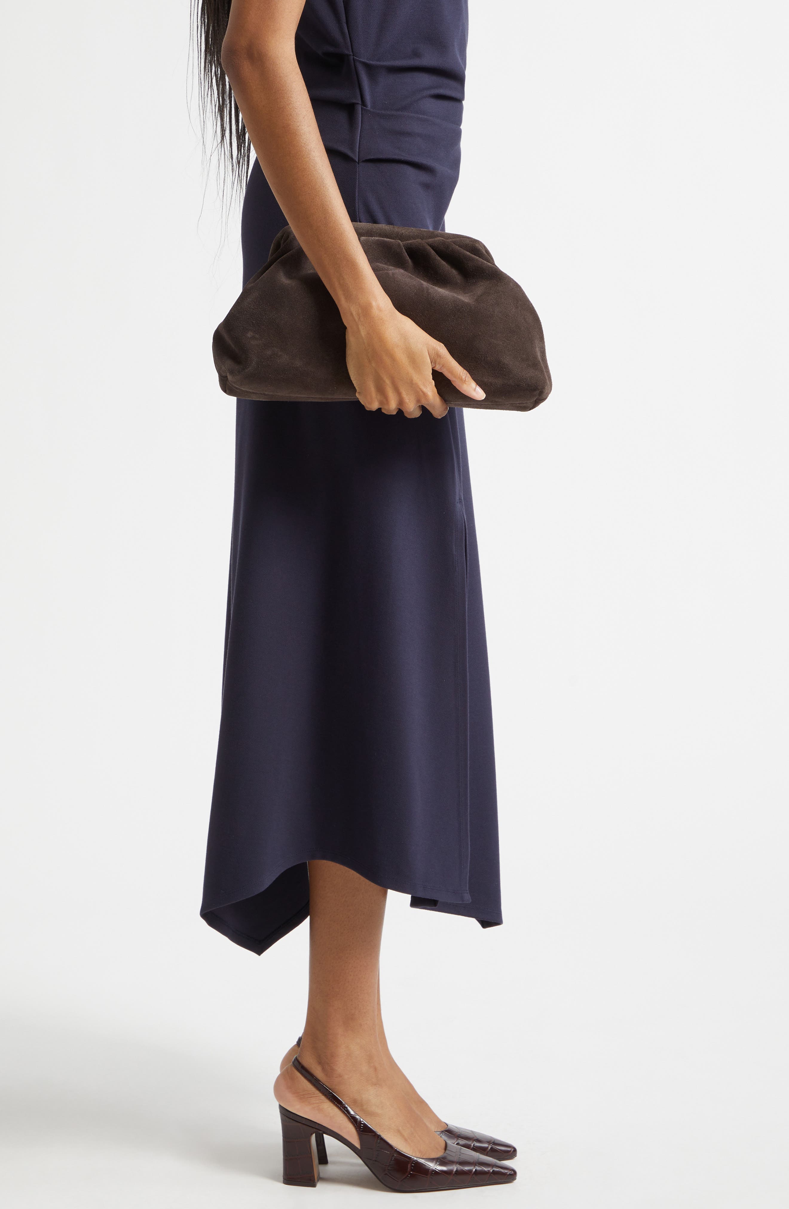 Large Mia Suede Frame Clutch, Alternate, color, CHOCOLATE