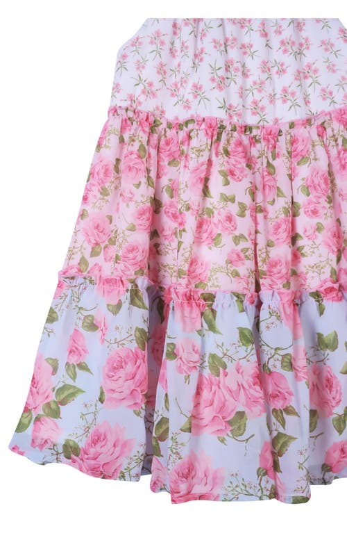 Zunie Kids' Halter Neck Tiered Floral Print Dress In Pink Multi