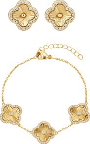 Adornia Cubic Zirconia Halo Fluted Bracelet & Earrings Set