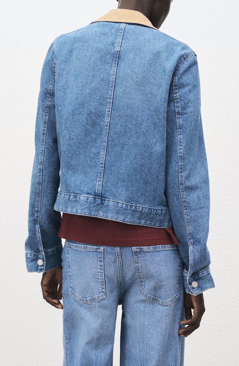 MANGO Denim Jacket with Corduroy Collar, Alternate, color, Medium Blue