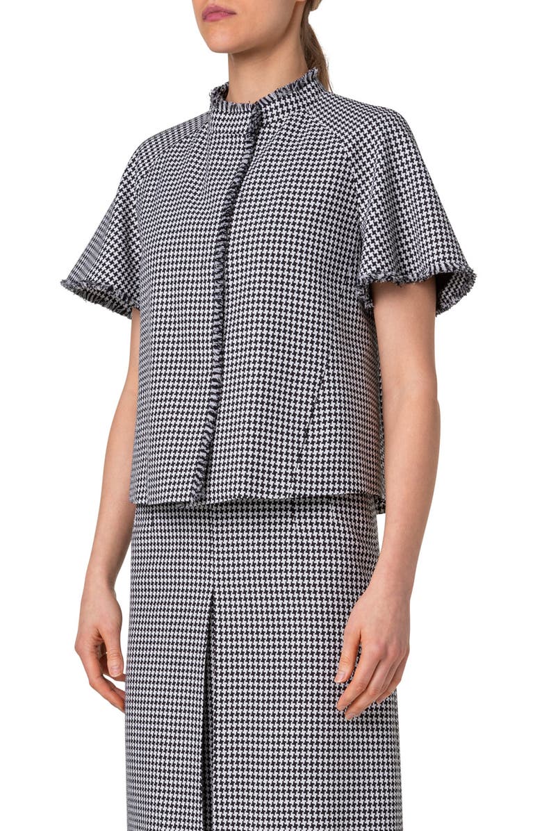 Akris punto Fringe Short Sleeve Houndstooth Jacket, Alternate, color, 