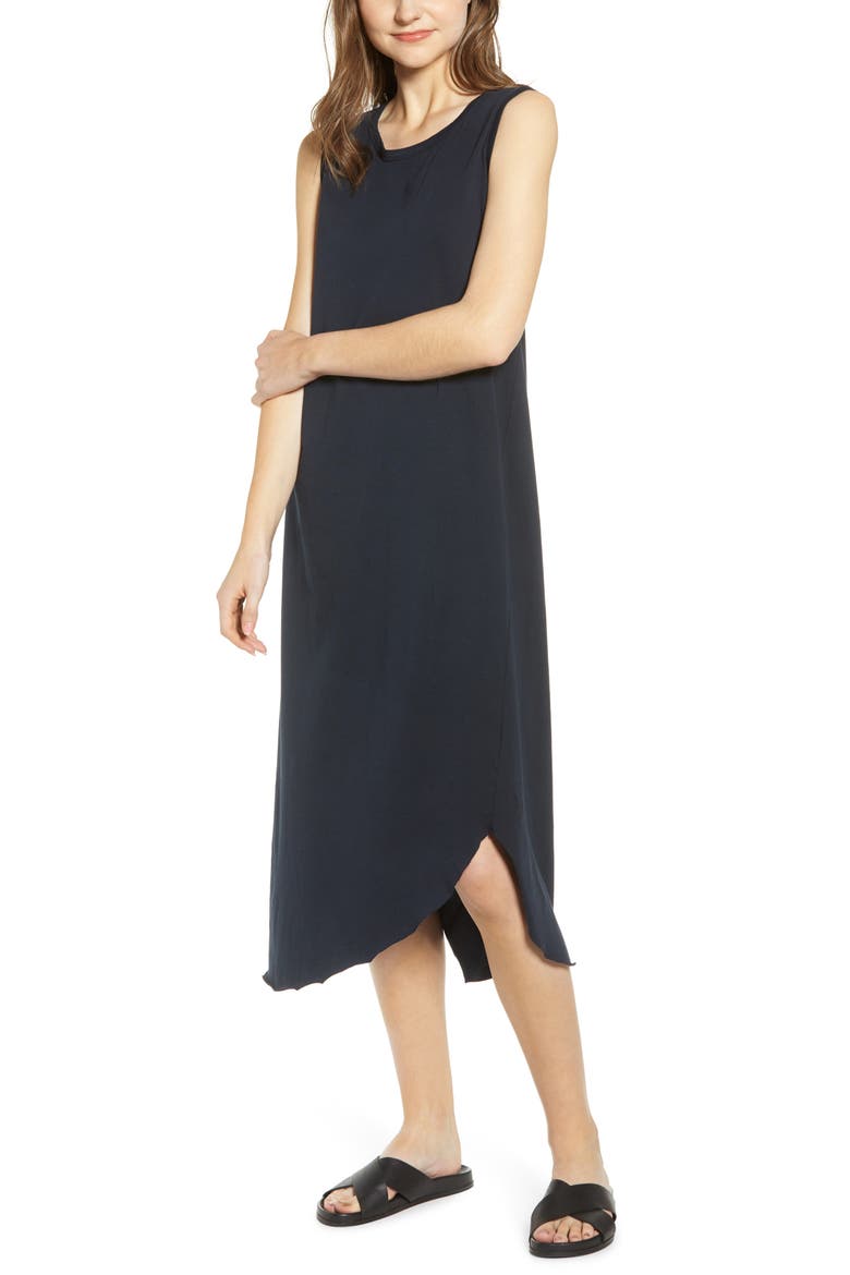 Relaxed Asymmetrical Hem Tank Dress, Main, color, BRITISH ROYAL NAVY