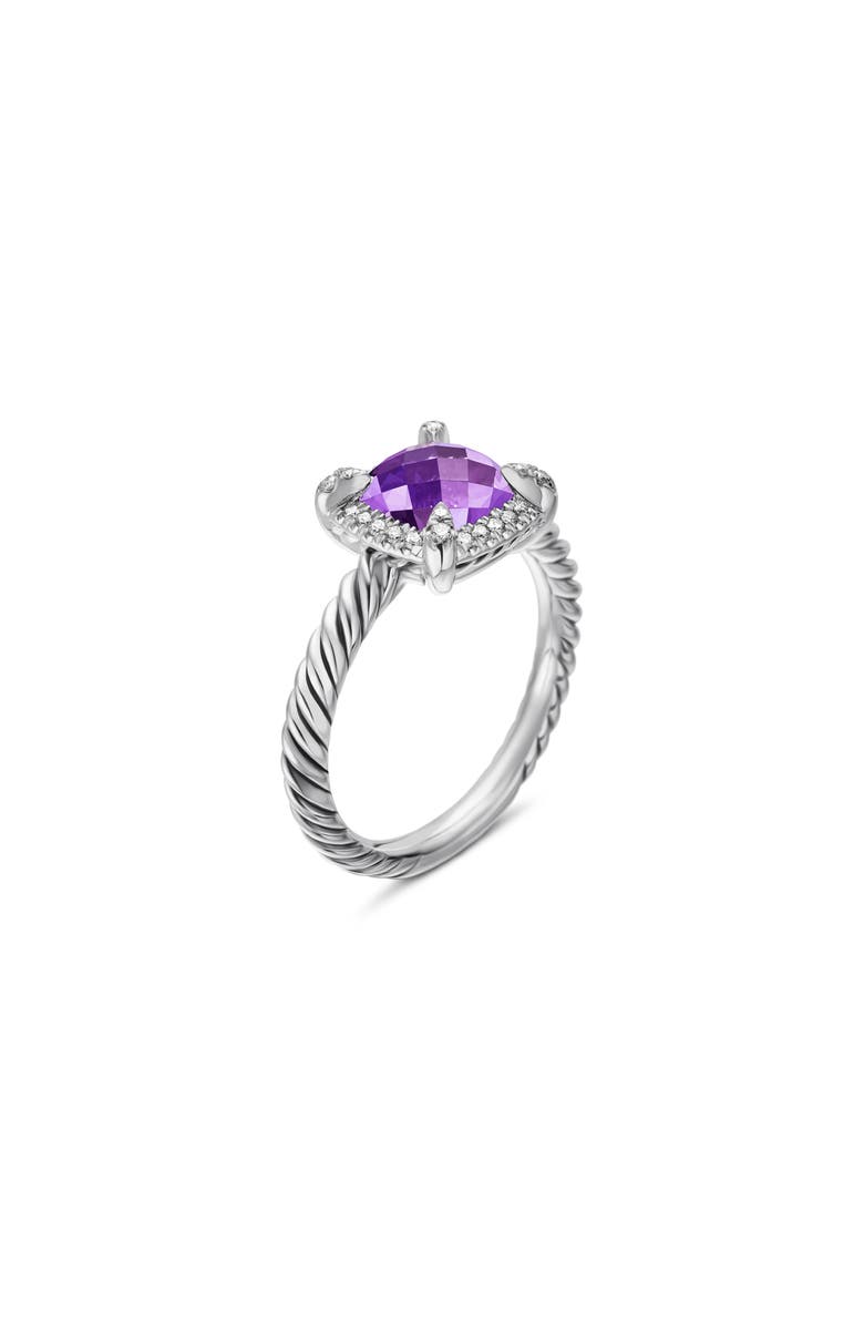 David Yurman Petite Chatelaine<sup>®</sup> Pavé Bezel Ring with Semiprecious Stone and Diamonds, Alternate, color, Silver Pave/ Amethyst