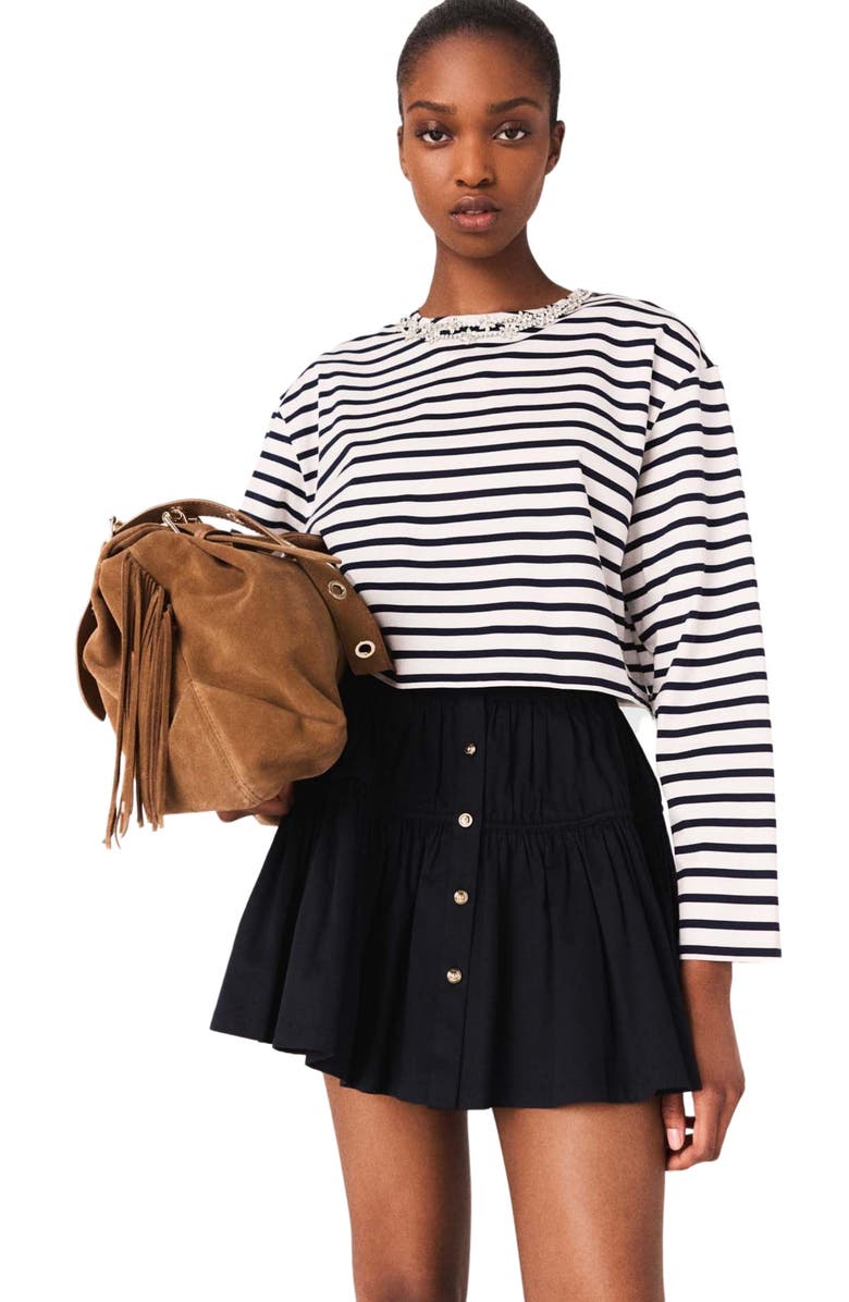 maje Striped long-sleeved T-shirt, Alternate, color, White/Navy