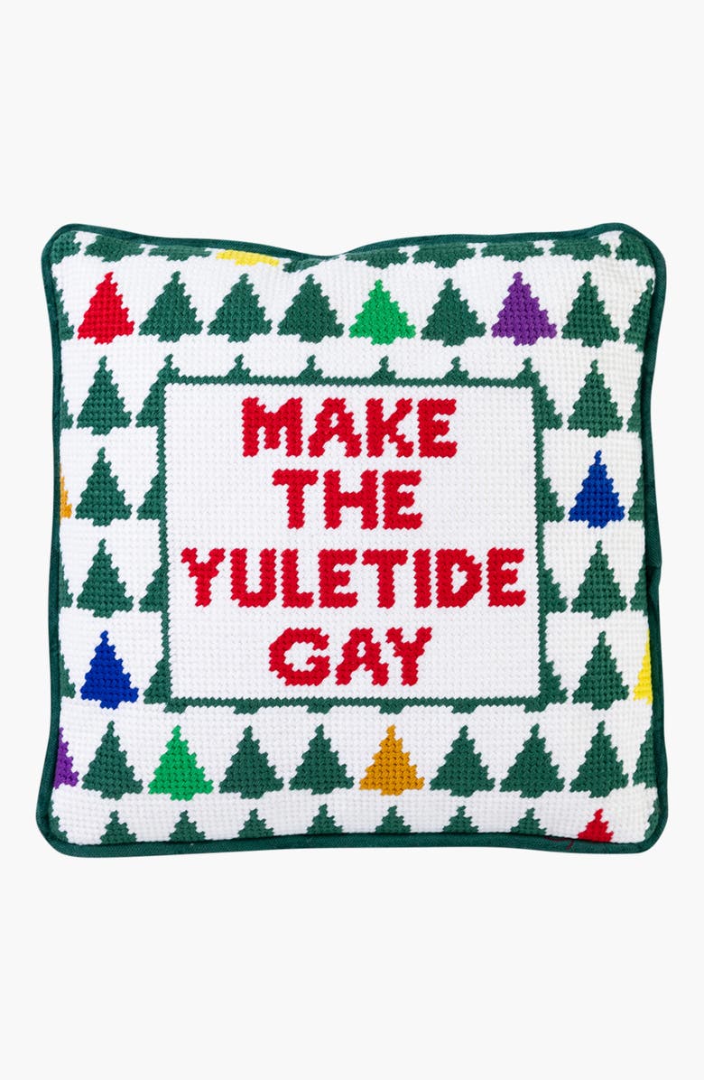 Furbish Yuletide  Needlepoint Pillow, Main, color, Green