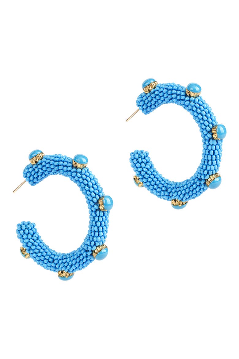 Hayes Beaded Hoop Earrings, Main, color, TURQUOISE