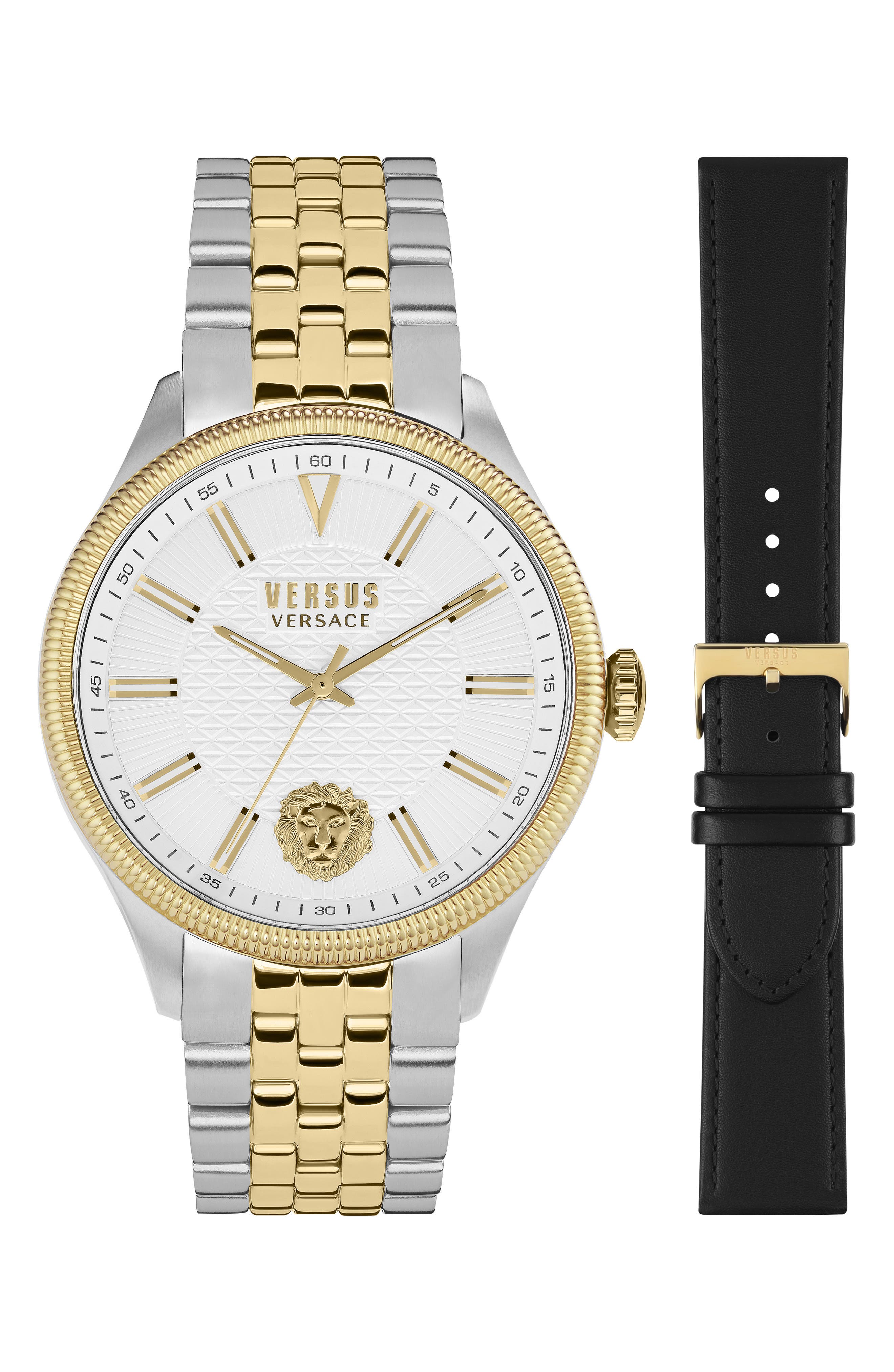 VERSUS Versace Colonne Two-Tone Bracelet & Leather Strap Watch Set