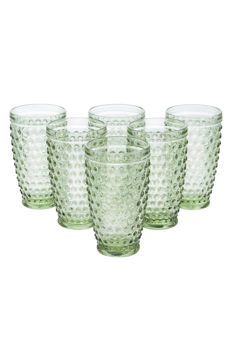 MARTHA STEWART 6 Piece Hobnail Handmade Glass Tumbler Set, Main, color, Green