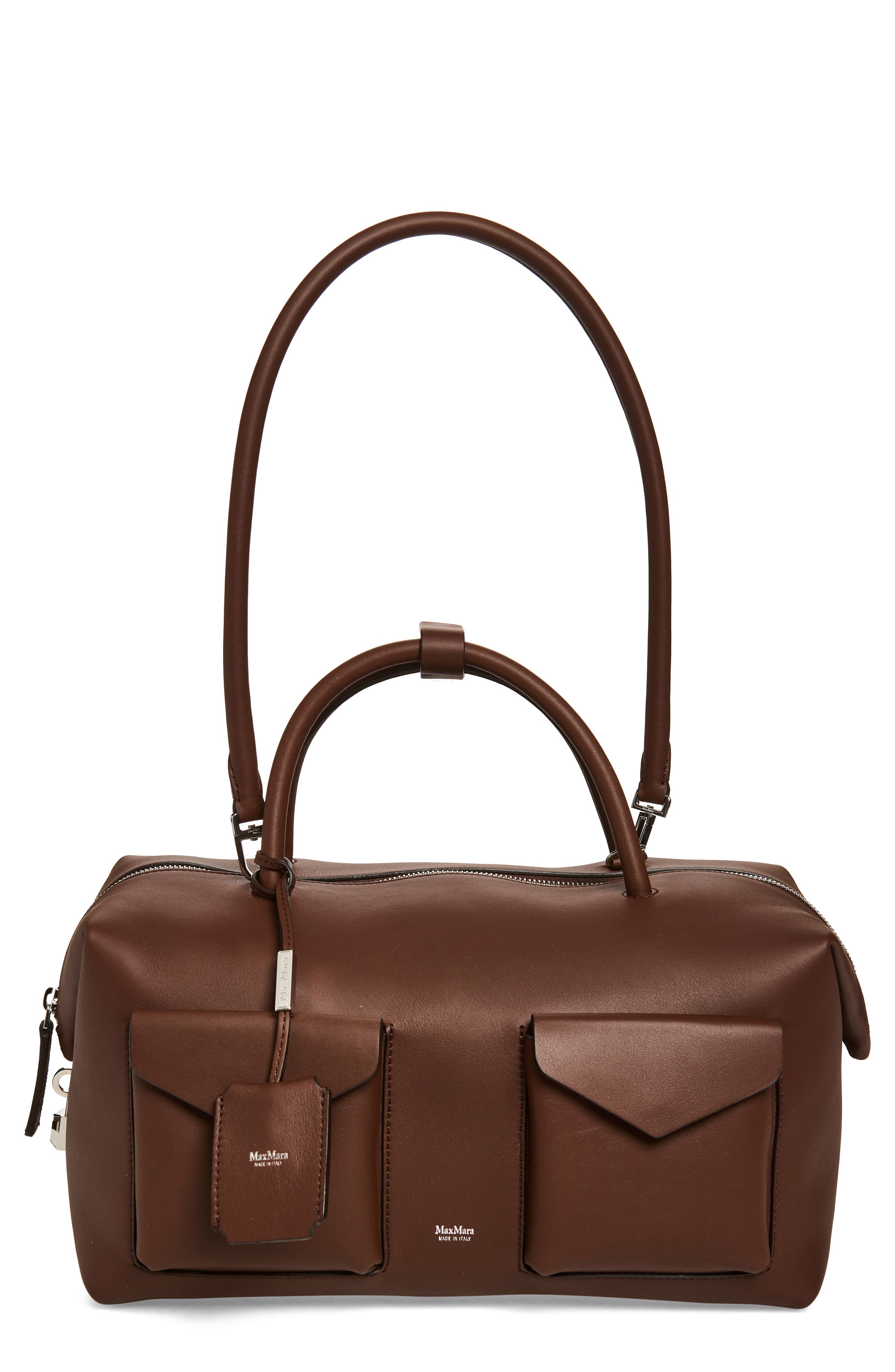 Max Mara Bowler Leather Satchel, Main, color, Brown