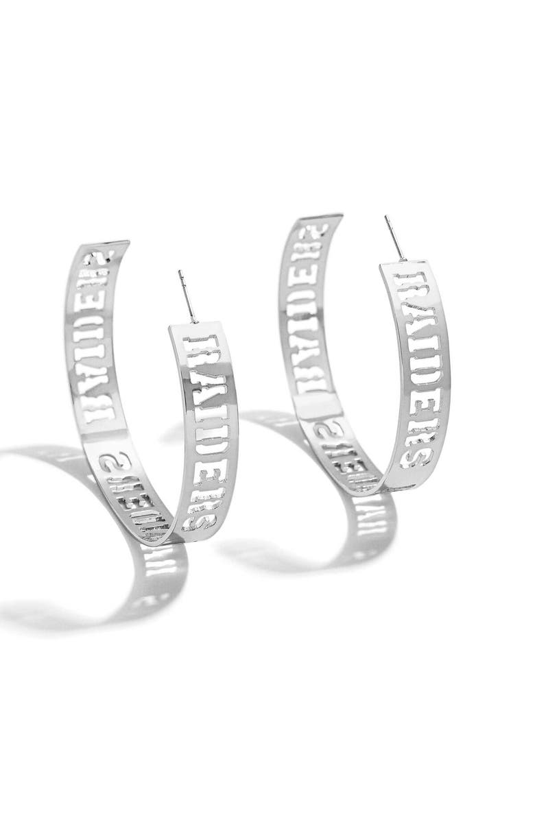 WEAR by Erin Andrews x Baublebar Silver Las Vegas Raiders Large Cutout Hoop Earrings, Main, color, 