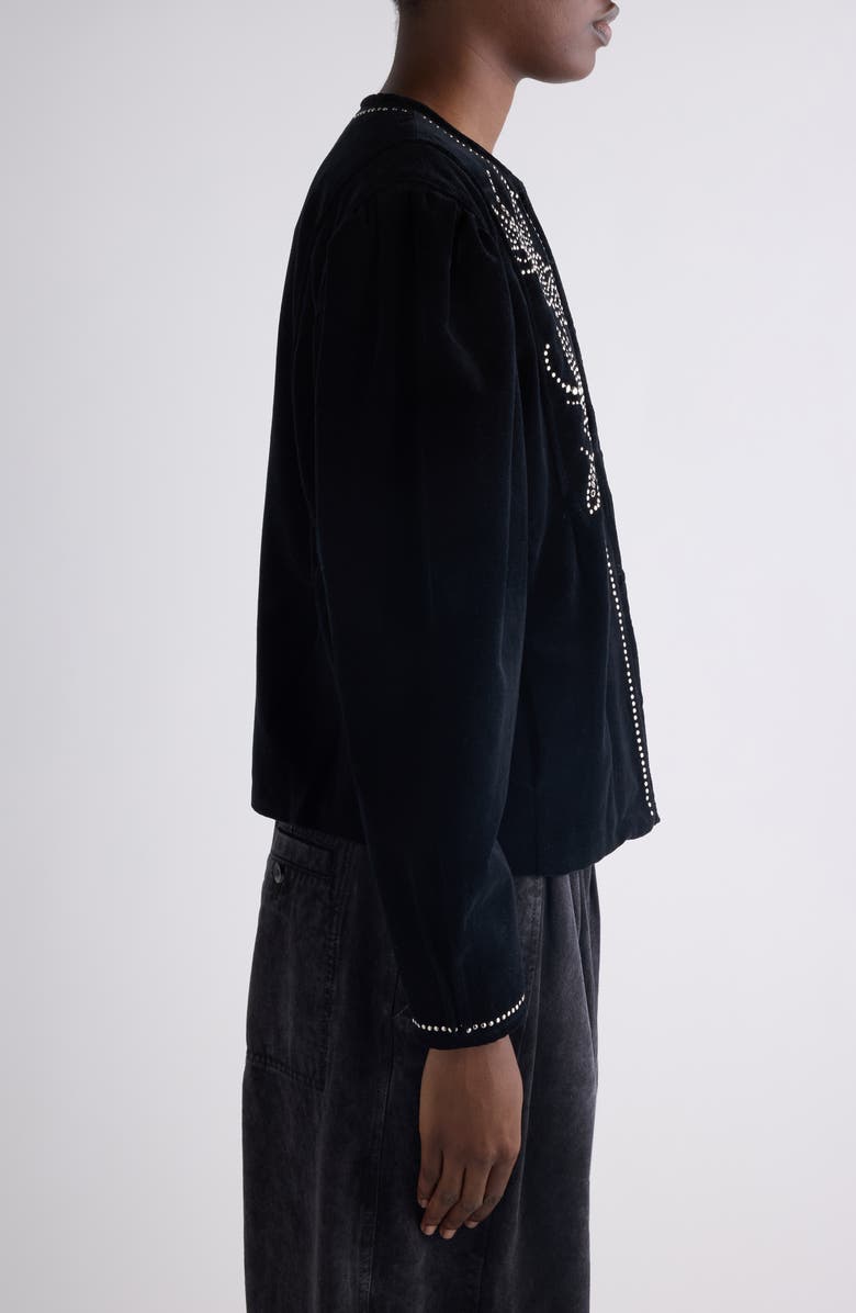 Isabel Marant Pietra Floral Stud Velveteen Jacket, Alternate, color, Black