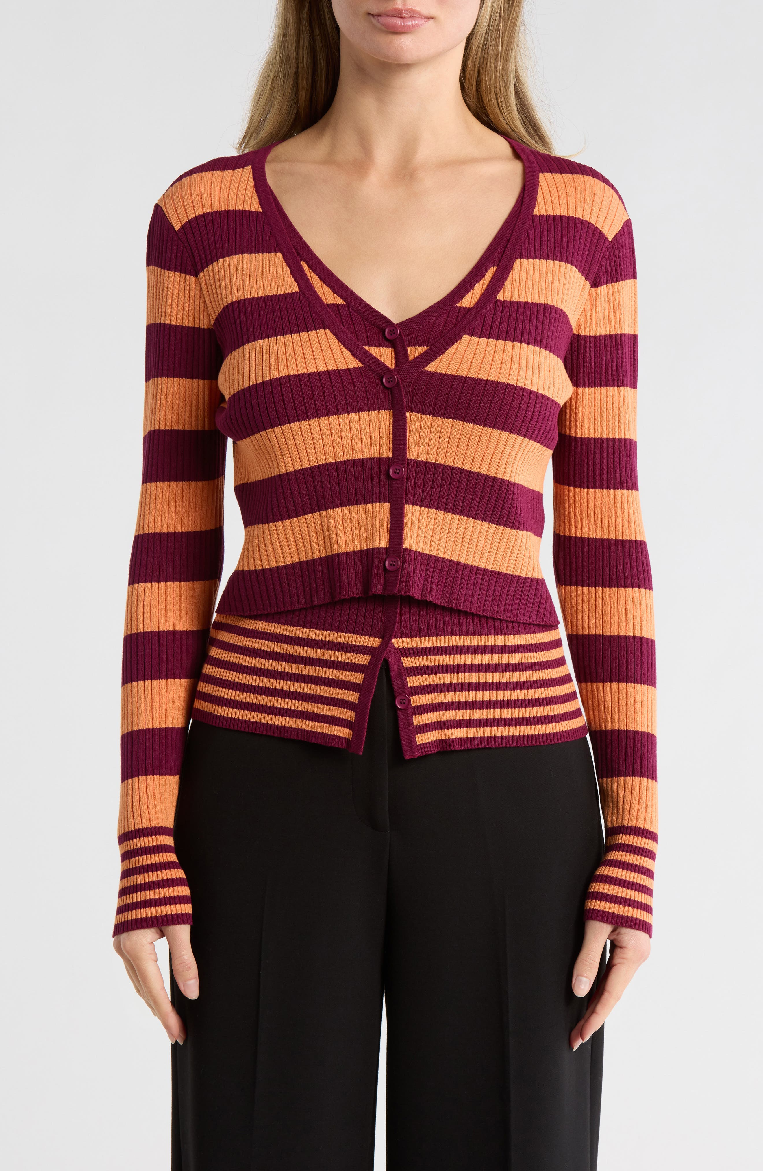 AREA STARS Striped Long Sleeve Knit Top