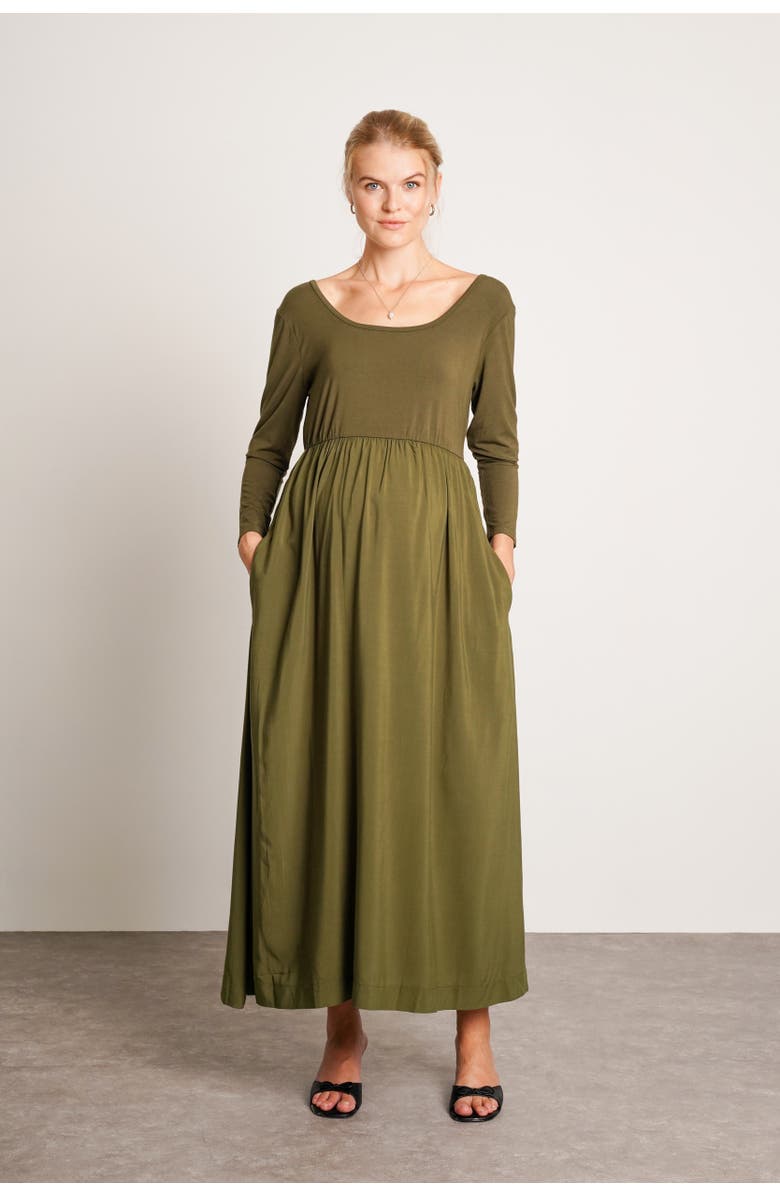 Nom Maternity Maeve Maternity Long Sleeve Dress, Main, color, Moss Green