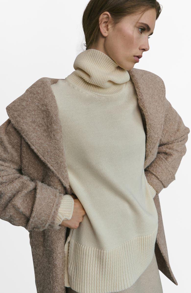 MANGO Lapels Bouclé Coat, Alternate, color, Beige