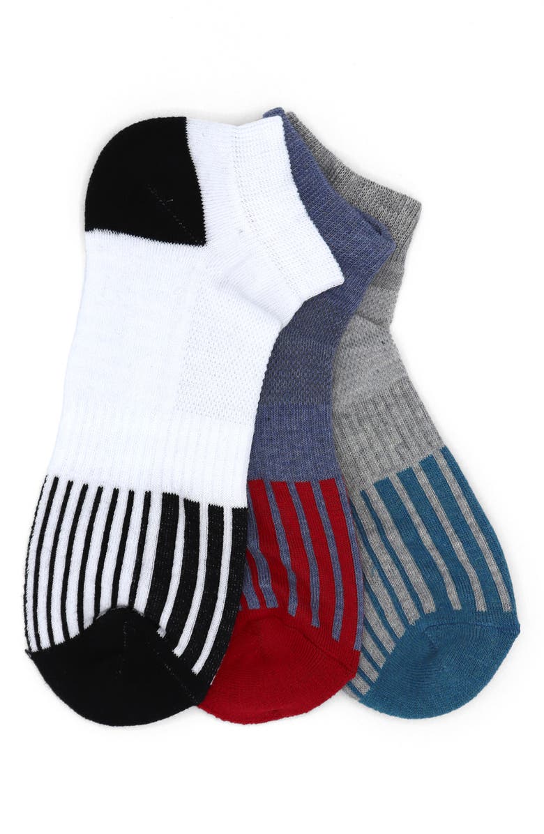Lorenzo Uomo 3-Pack Ankle Socks, Main, color, Grey/ Blue/ White