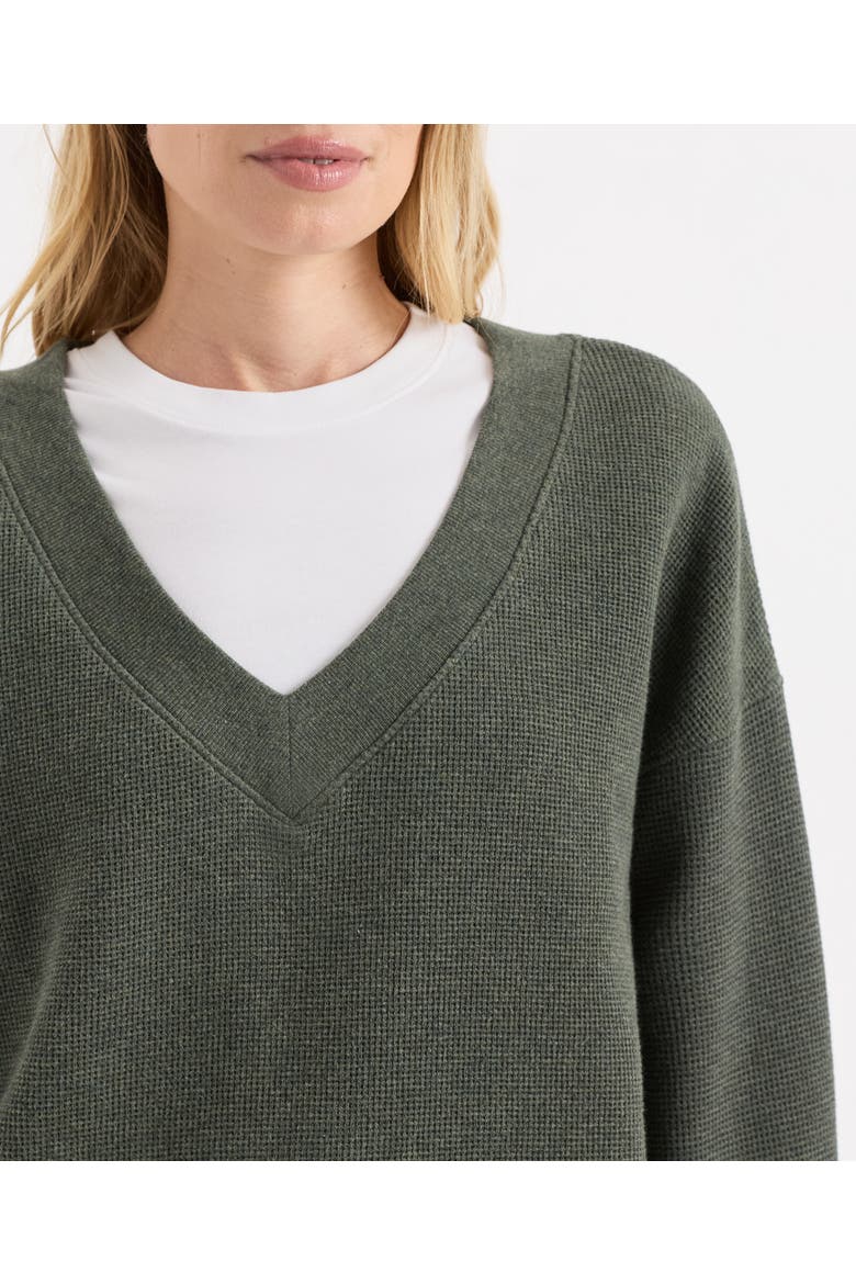 Organic Cotton Luxe Waffle V-neck Top, Alternate, color, Dusted Green Heather