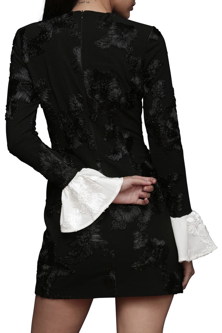 Floral Soutache Long Sleeve Minidress, Alternate, color, BLACK AND PEARL