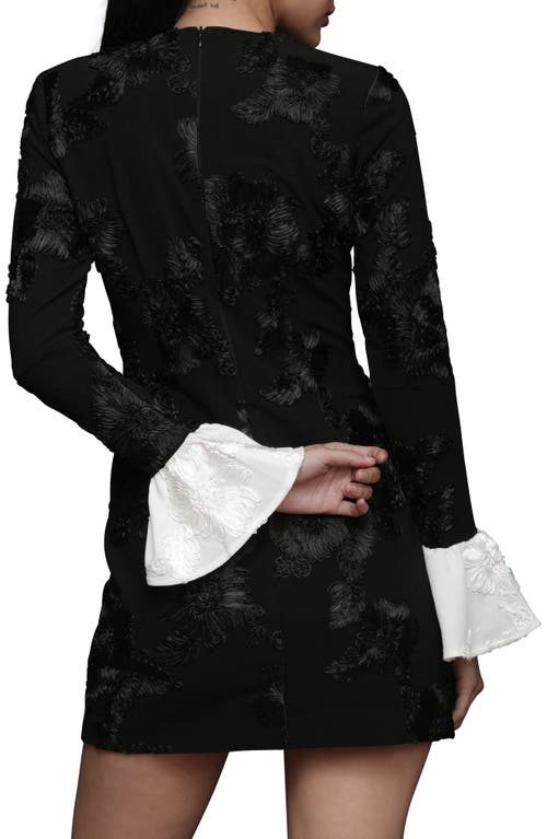 Avec Les Filles Floral Soutache Long Sleeve Minidress In Black