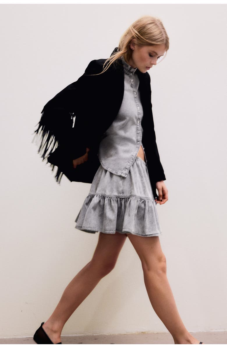 H&M Flounced Mini Skirt, Alternate, color, Gray