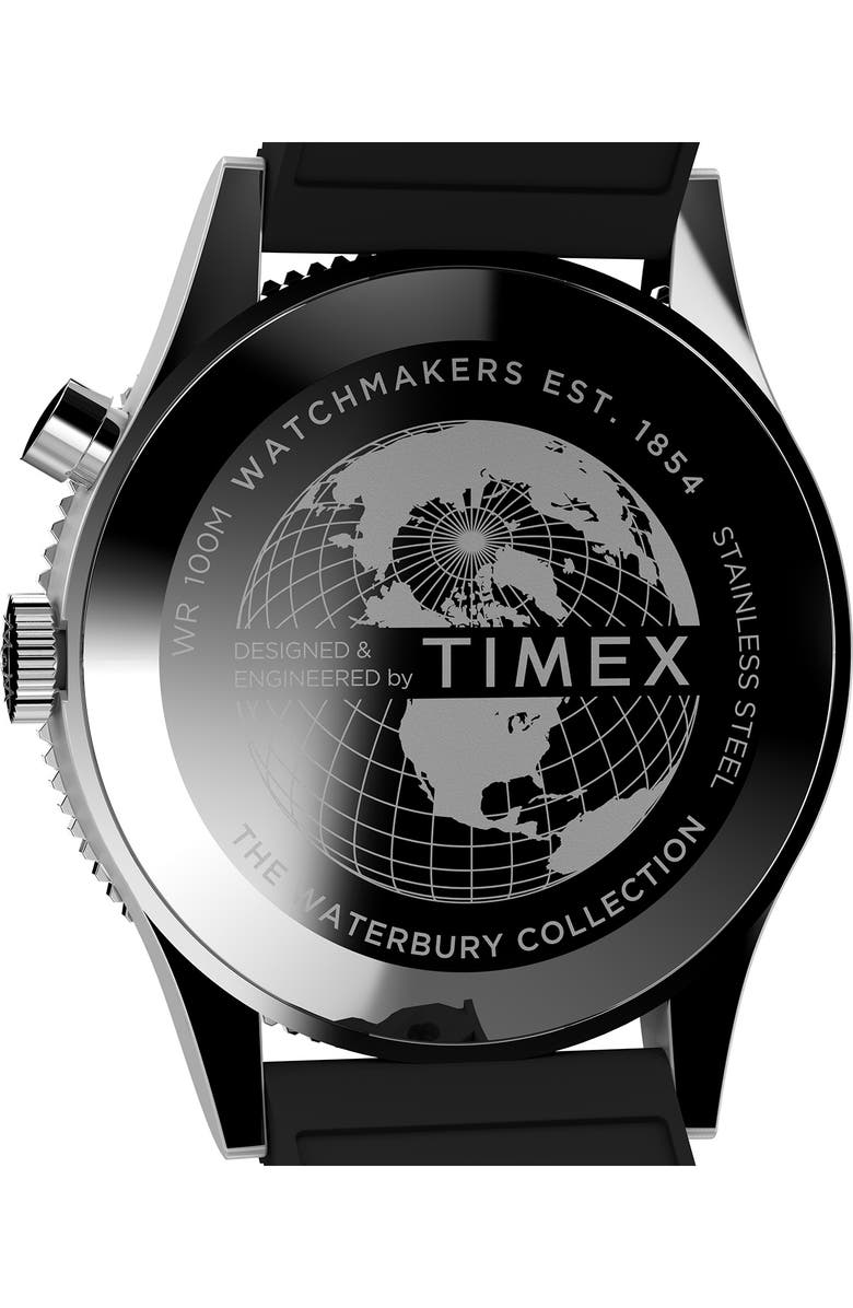 Timex<sup>®</sup> Waterbury Traditional GMT Rubber Strap Watch, 39mm, Alternate, color, Black