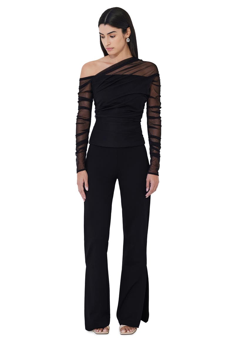 Monroe One-Shoulder Mesh Overlay Top, Alternate, color, BLACK