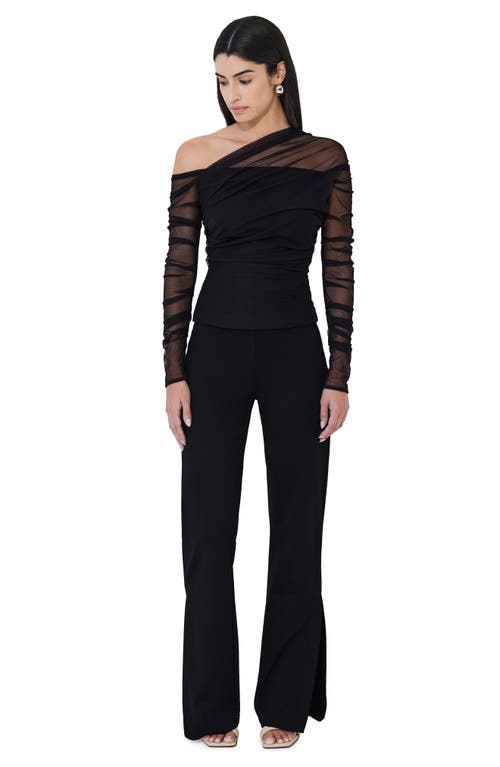 Marcella Monroe One-shoulder Mesh Overlay Top In Black
