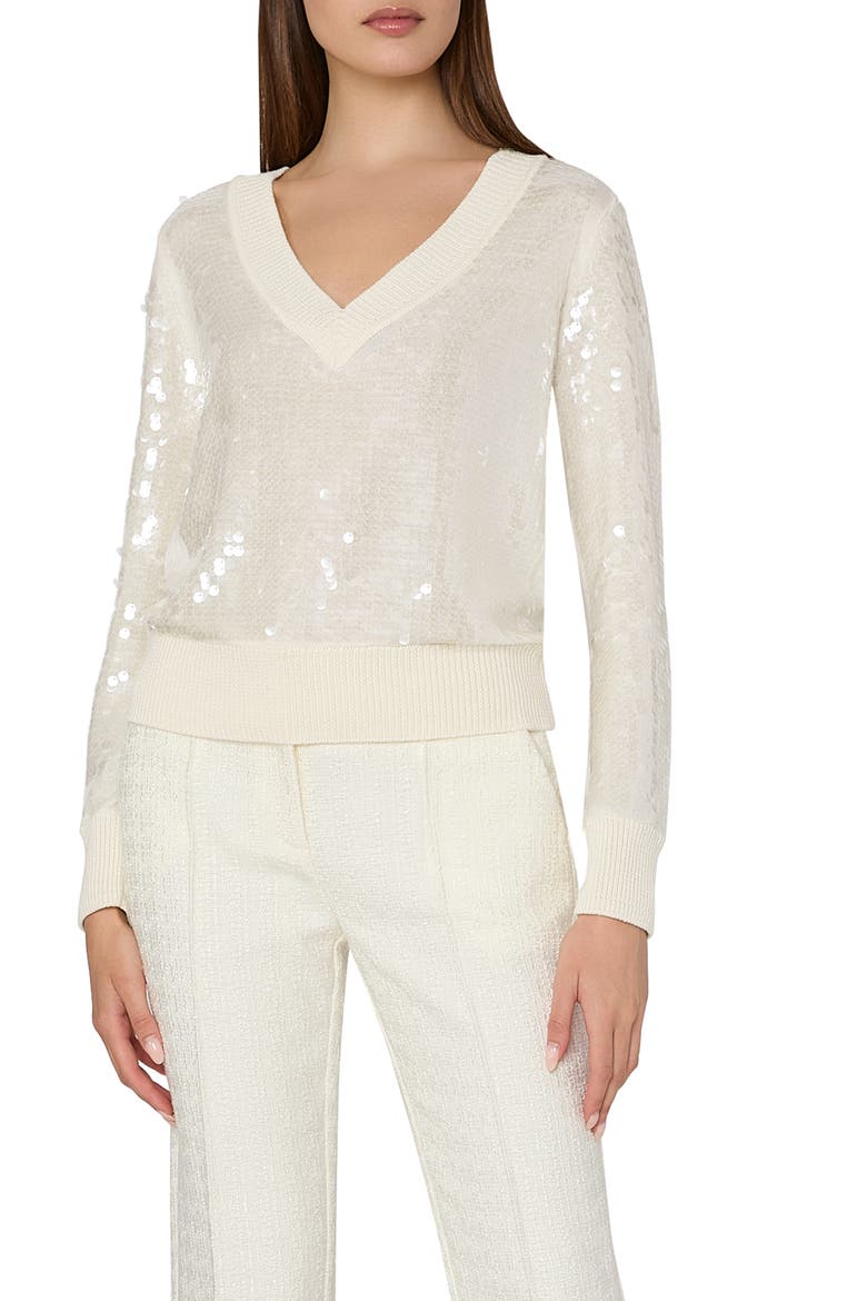 Ilaria Sequin V-Neck Sweater, Main, color, ECRU