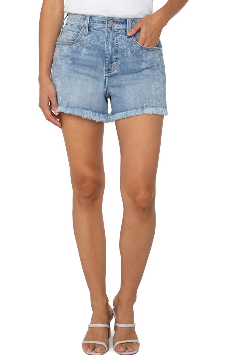 Liverpool Los Angeles Christine A-Line Fray Denim Shorts, Alternate, color, 