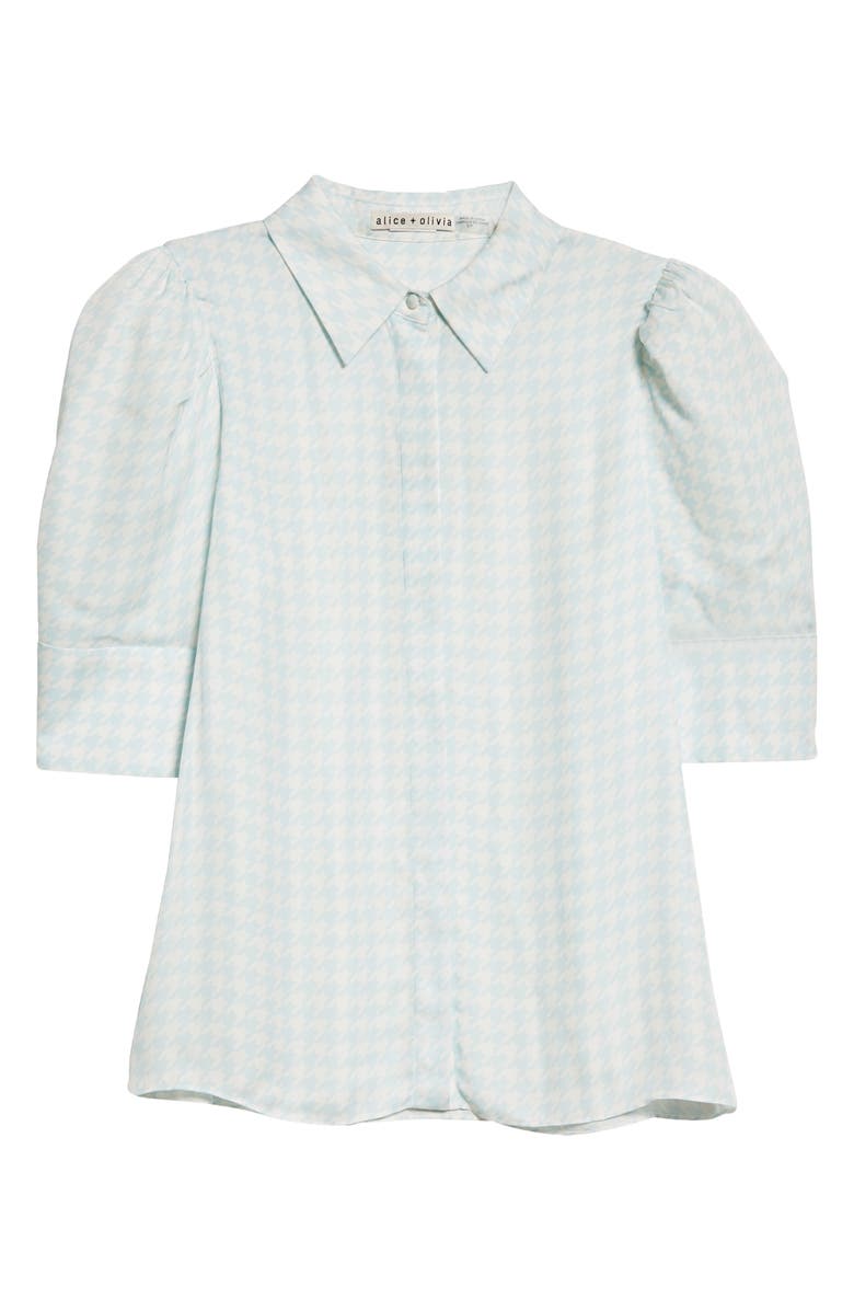 Alice + Olivia Willa Puff Sleeve Silk Button-Up Shirt, Alternate, color, 